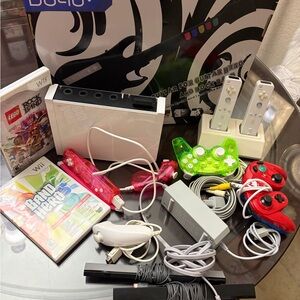Nintendo White Wii Console with Multicolor Controllers and Accessories